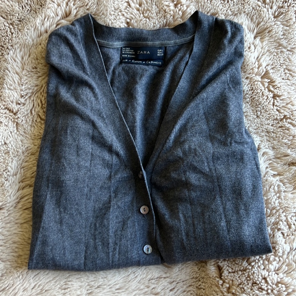Zara Blue Silk Cashmere Spring Sweater Cardigan